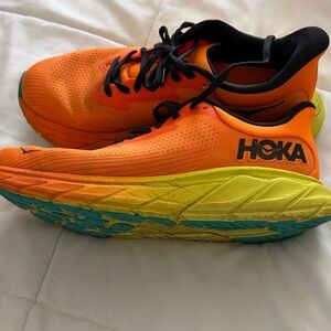 Hoka Vibrant Orange and Lime Running Shoes